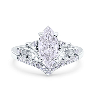 Art Deco Marquise Wedding Bridal Ring Simulated Cubic Zirconia 925 Sterling Silver